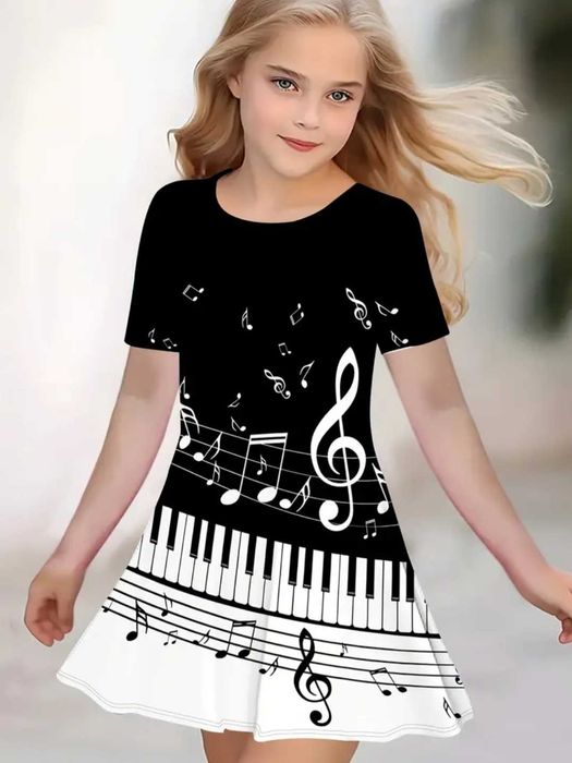 Sukienka muzyczna w nuty, rozmiar S, 160, 13-14Y - NOWA