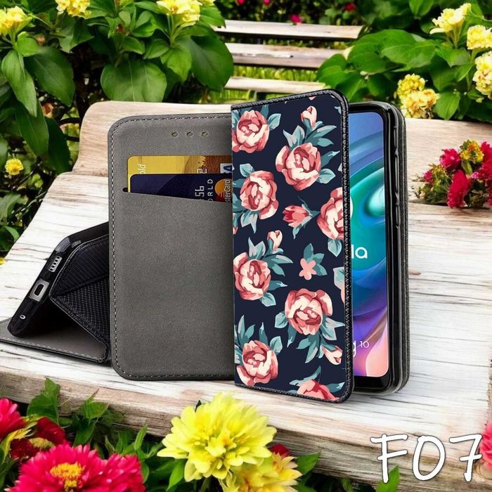 Etui zamykane Motorola Edge 30 Neo Kwiaty Flowers ! Portfel