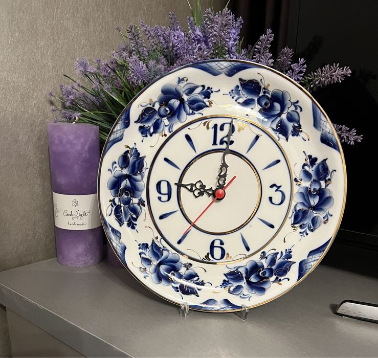 Часы круглые (син)Гжель. Фарфор
