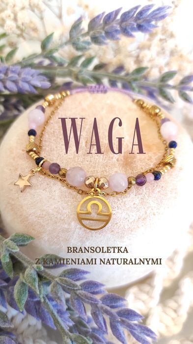Bransoletka zodiakalna WAGA z kamieniami naturalnymi Handmade
