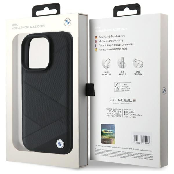 BMW BMHCP16X23RCGPK iPhone 16 Pro Max 6.9 czarny/black hardcase Sign Leather Crossing Lines Pattern