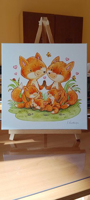 Картина на полотні "Fox family" 25х25см