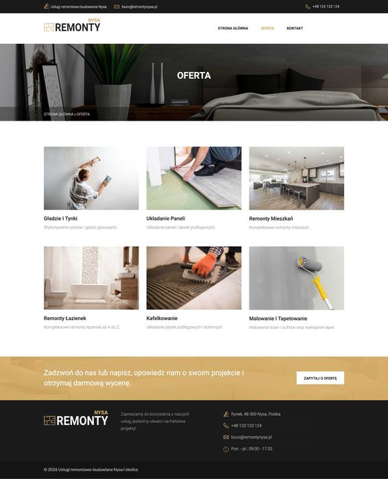 Sprzedam gotową stronę internetową remontynysa.pl