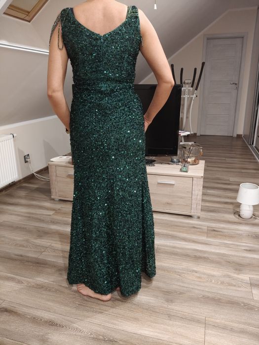 Zielona butelkowa sukienka wieczorowa święta sylwestrowa wesele cekino