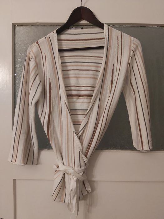 Jasny sweterek w paski kimono Stefanel M/L ecru