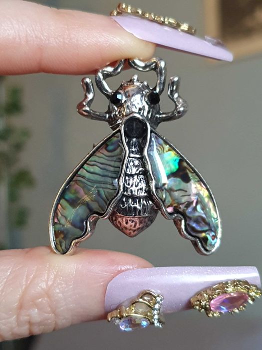 Broche / pregadeira / alfinete ou pendente borboleta traça, com concha