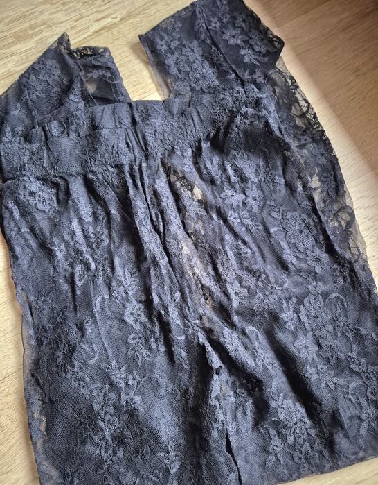 Rajstopy Calzedonia S czarne koronkowe kwiaty fiori