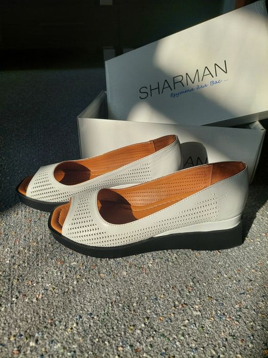 Туфли босоножки Sharman натуральная кожа белые на платформе на каблуке