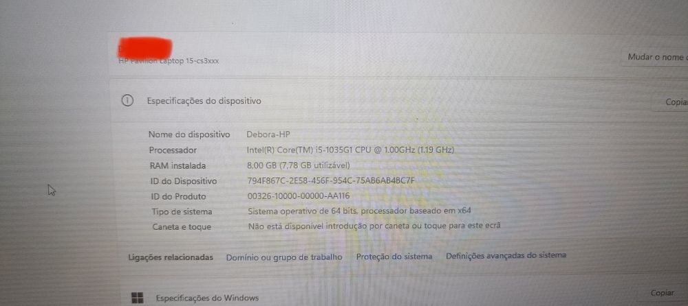 Portátil Hp I5 peças