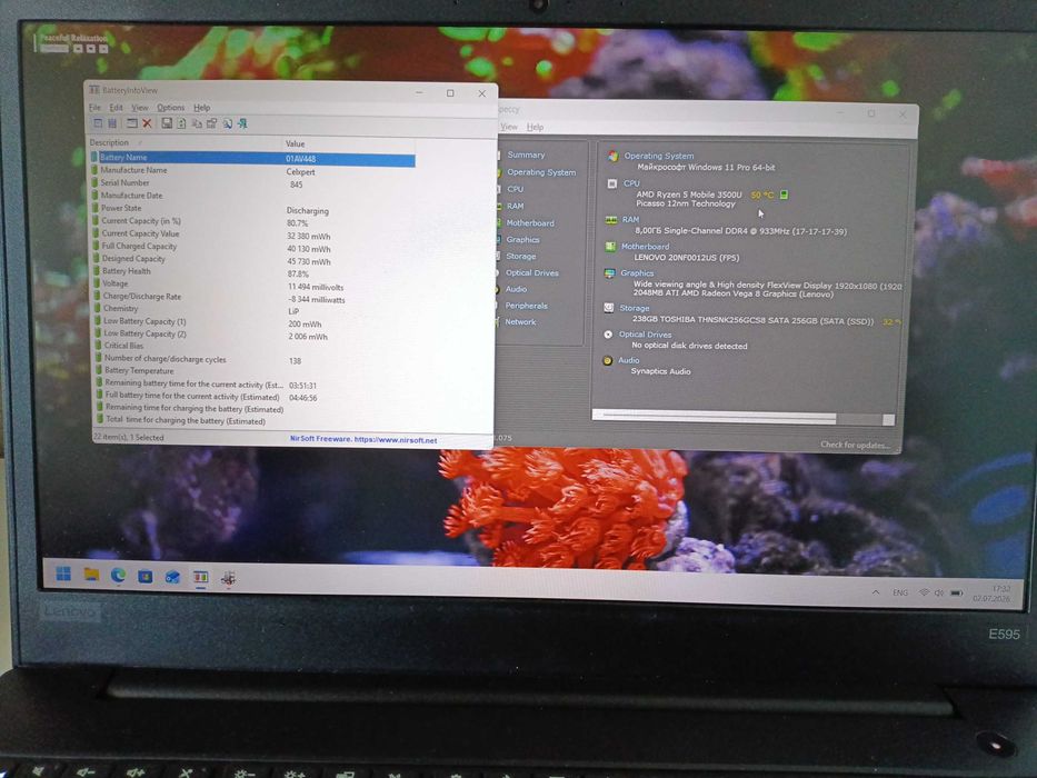 Lenovo ThinkPad E595 Ryzen 5 3500U 8GB 256GB SSD Radeon 15.6" FHD IPS