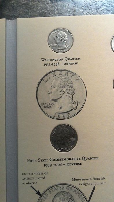 Colecção comemorativa de moedas sobre os 50 estados USA.