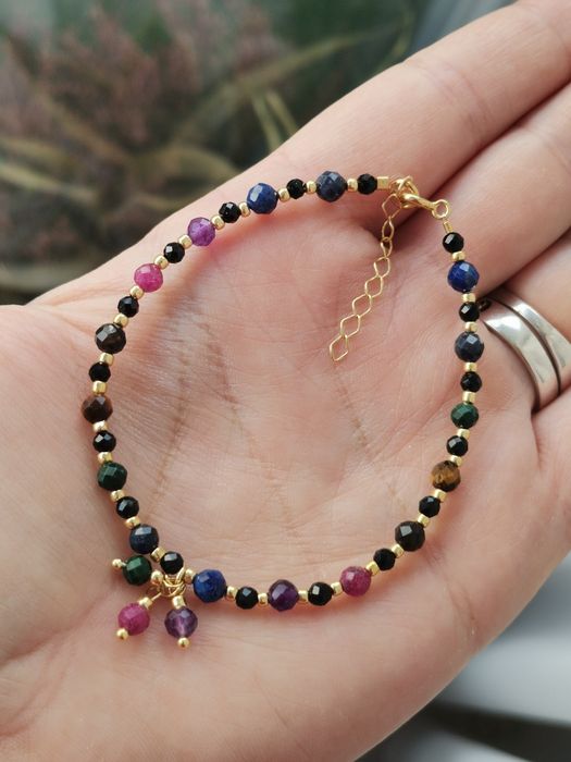 Bransoletka na lince czakry 7 czakr szafir rubin lapis turmalin ciemna