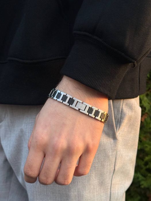 Браслет Lacoste черный мужской браслет Лакост серебряный цепочка серый