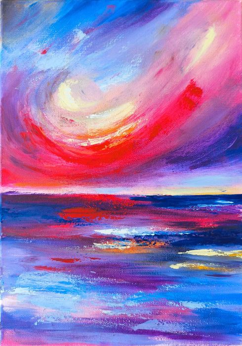 Abstrakcja Morze i Niebo Komplet 2 Obrazów Zachód Słońca 35x50