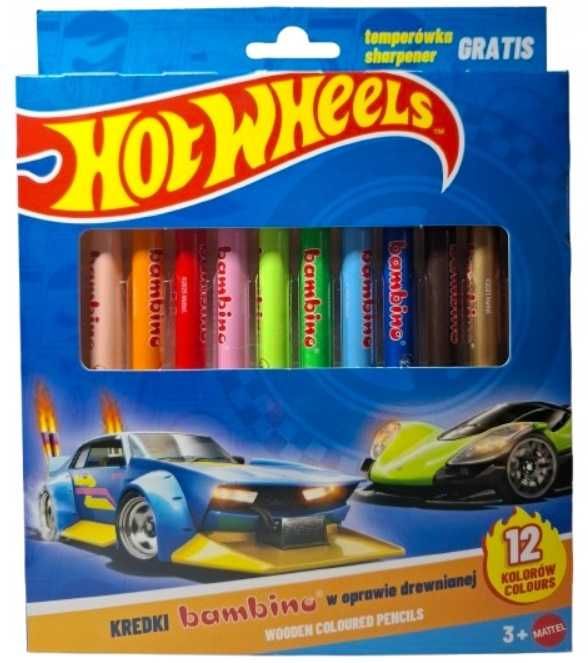 HOT WHEELS KREDKI Bambino Hot Wheels Grube 12szt Temperówka