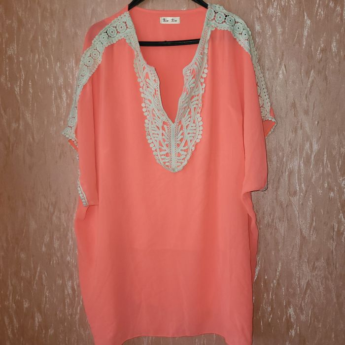 Парео туника шифон с ажурною вязкой кружевом XL