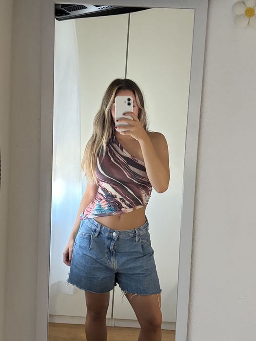Top assimétrico estampado marmoreado S