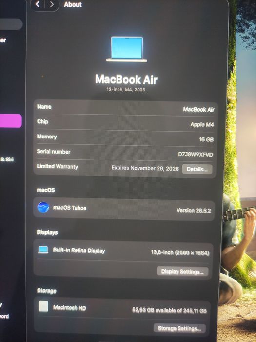 MacBook Air M4 13” 16GB RAM,  256GB SSD – Excelente Estado
