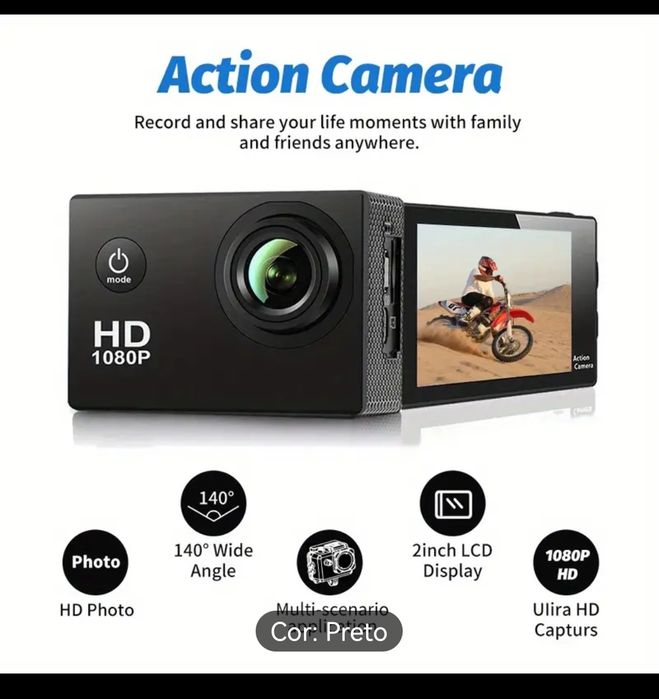 Vendo câmara go pro, com acessorios(moto, capacete) +pega+cartão 64gb