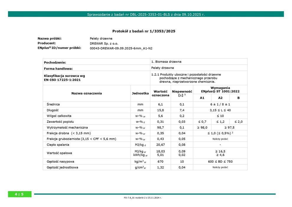 Pellet Premium ENplus A1 – 100% Sosna | Producent DREWAR | Transport