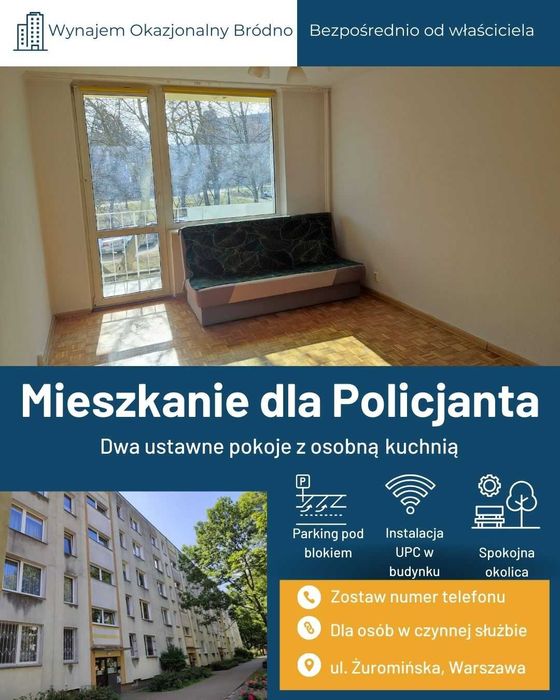 Mieszkanie dla Policjanta. 40m, 2 oddzielne pokoje, ul. Żuromińska !