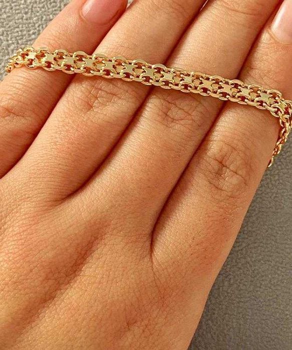 Позолоченная Цепочка "Панцирное Плетение" + Крестик +Браслет. Позолота