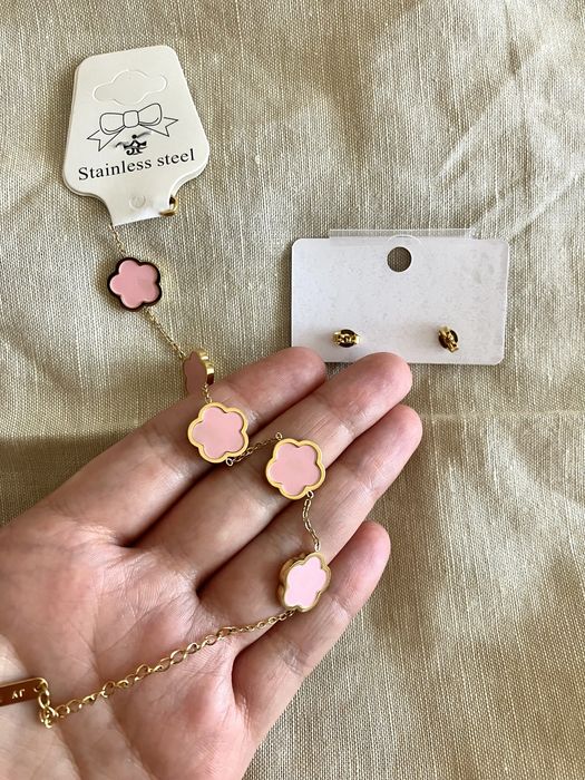Pulseira e brincos trevo Aço Inoxidável