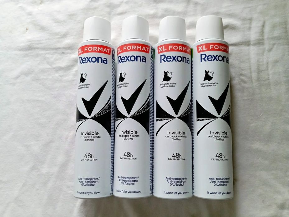 Rexona Invisible Black&White 48H Dezodorant Spray Antyperspirant 200 ml 4 szt.