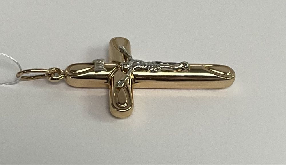 Кулон-крест, золото 585, красное и белое, размер 5,5*3 см