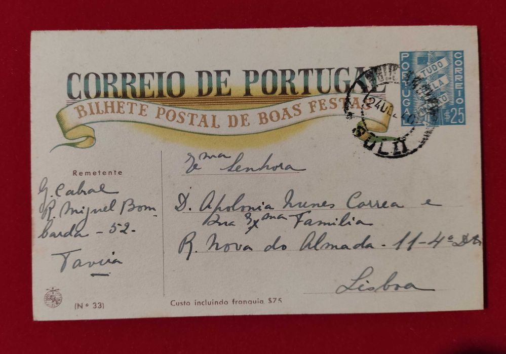 Inteiro postal de Natal - Nº 33 Portugal - Missionários