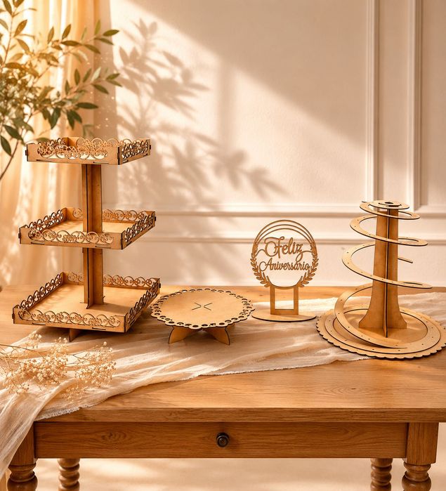 Kit Decoração Festa MDF – 4 Peças Mesa Completa