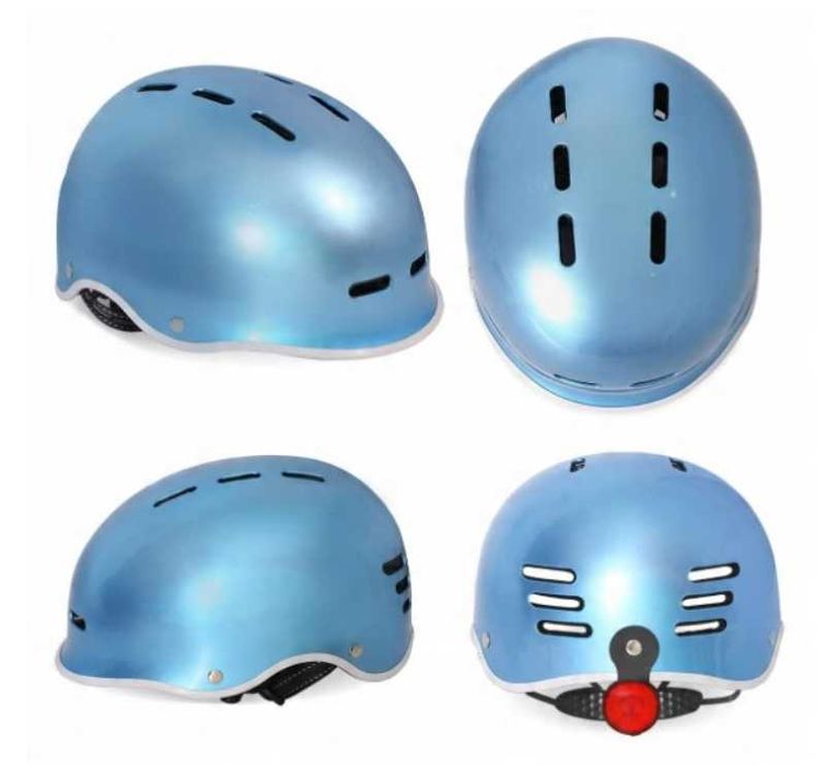 Kask Rowerowy Ze Światłem LED 58-61 cm Wentylowany Niebieski