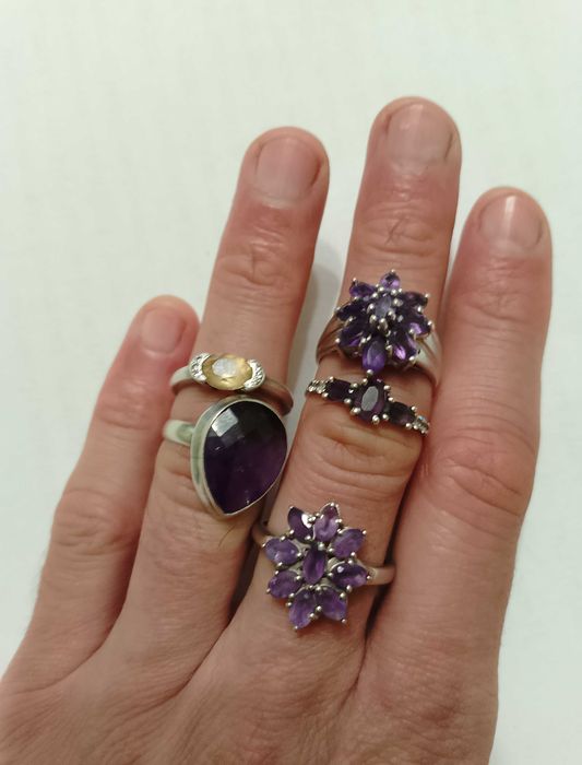 Коллекционный набор Серебряный перстень кольцо с натуральным аметистом