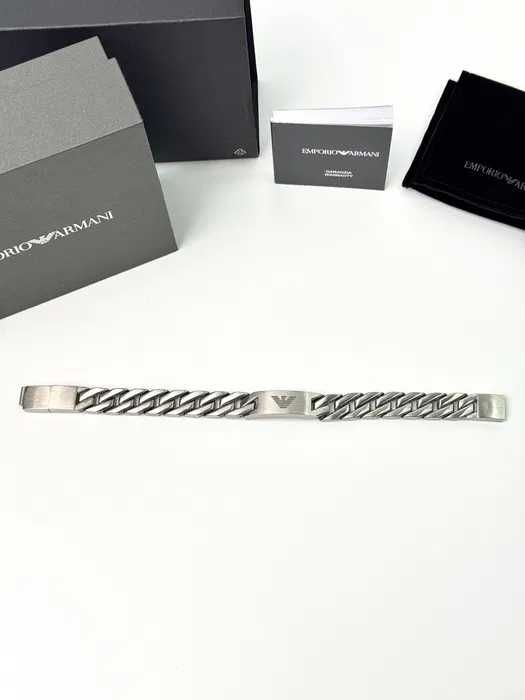 Браслет Emporio Armani чоловічий із нержавіючої сталі сріблястий ланцюг Premium, браслет арман