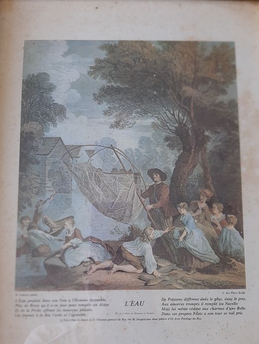 2 Quadros Vintage - Gravuras Francesas de Nicolas Lancret ("L'Air" e "L'Eau")