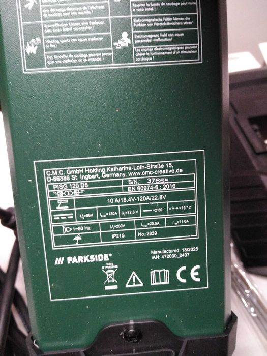 Spawarka inwerterowa Parkside PISG 120 D5. Nowy komplet.