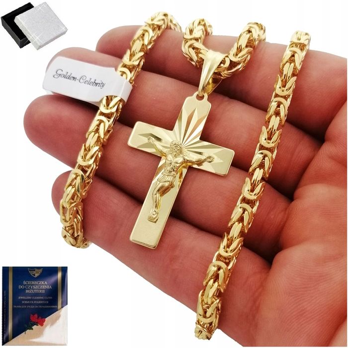 Złoty Łańcuszek Splot Królewski 4,3mm + Krzyż Srebro 925/585 + Certyfi