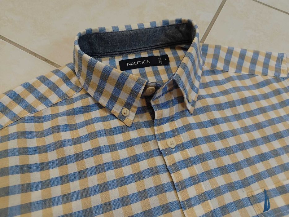 NAUTICA USA - NOWA! z LOGO Koszula Męska z Lnem krótki rękaw rozmiar L