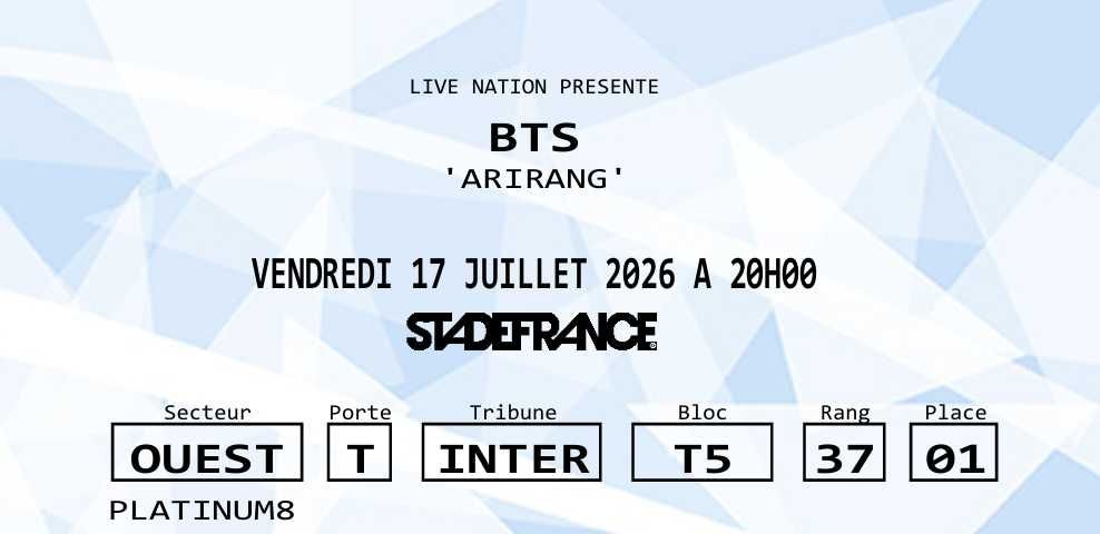 Vendo bilhetes para o concerto dos BTS (Bangtan Boys) em Paris no dia 17/7/26