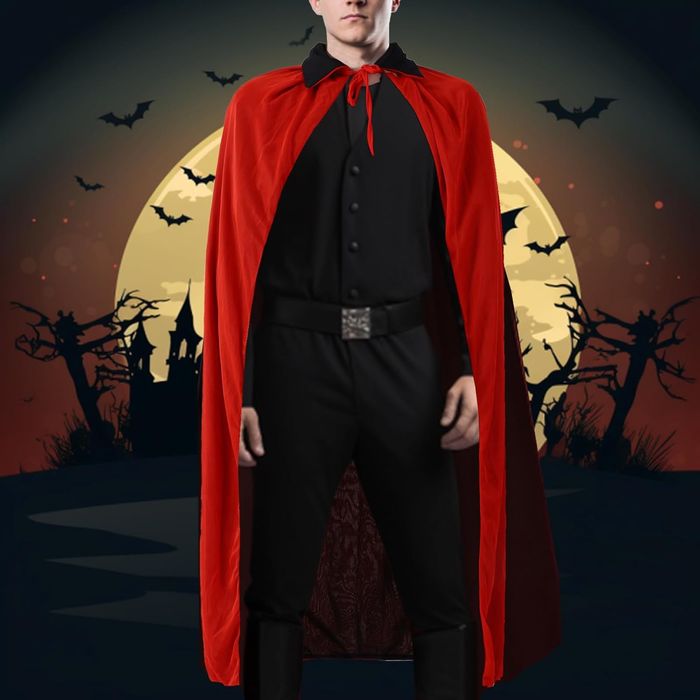 Czarno Czerwona Peleryna 90Cm Długości 110-130Cm Wzrostu