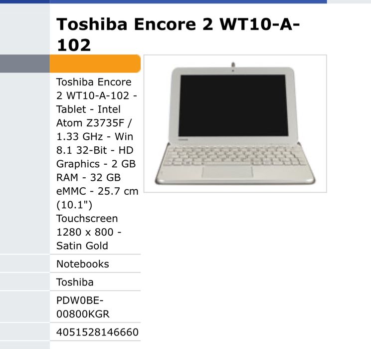 Toshiba Encore 2 WT10-A-102, com teclado e capa, como novo.