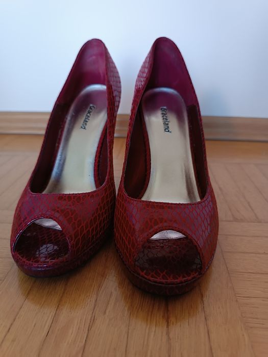 Bordowe szpilki r. 37 peep toe, odkryte palce