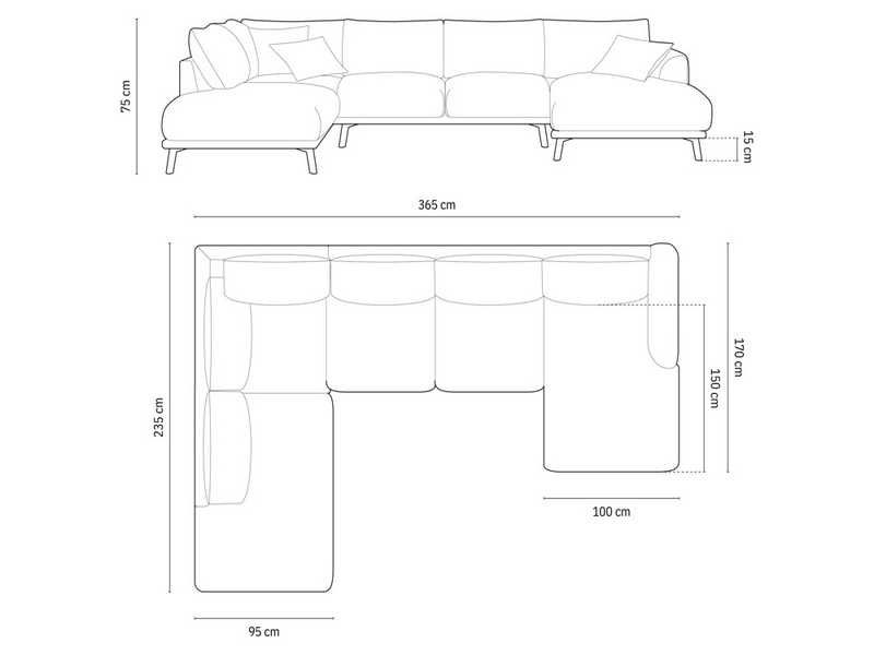Panoramiczna sofa narożna narożnik Margot 6 os welur beż 365x235x75 Lacroix