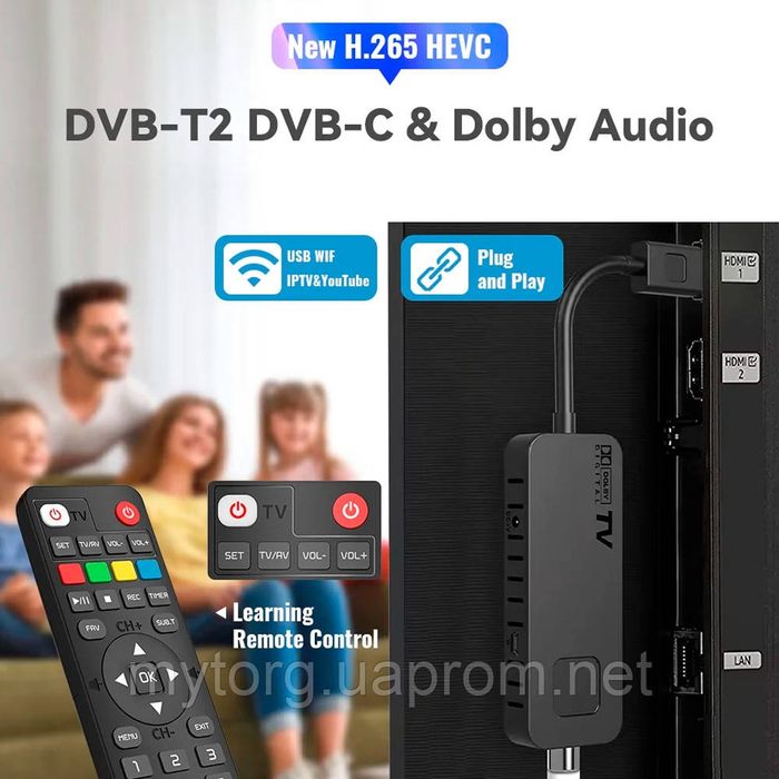ТВ-тюнер DVB-T2 DVB-C Dolby Audio H.265/HEVC UBISHENG U3mini Чорний