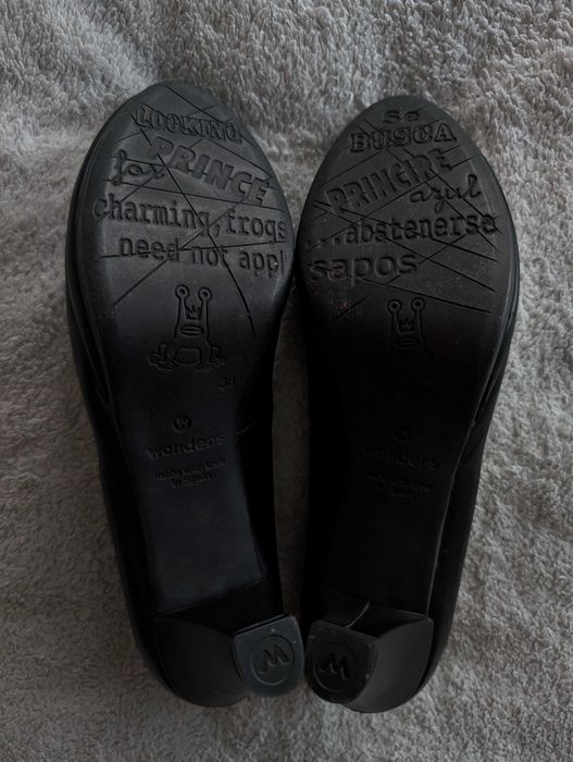 Nowe czarne skórzane buty na obcasie platformie szpilki Wonders 38