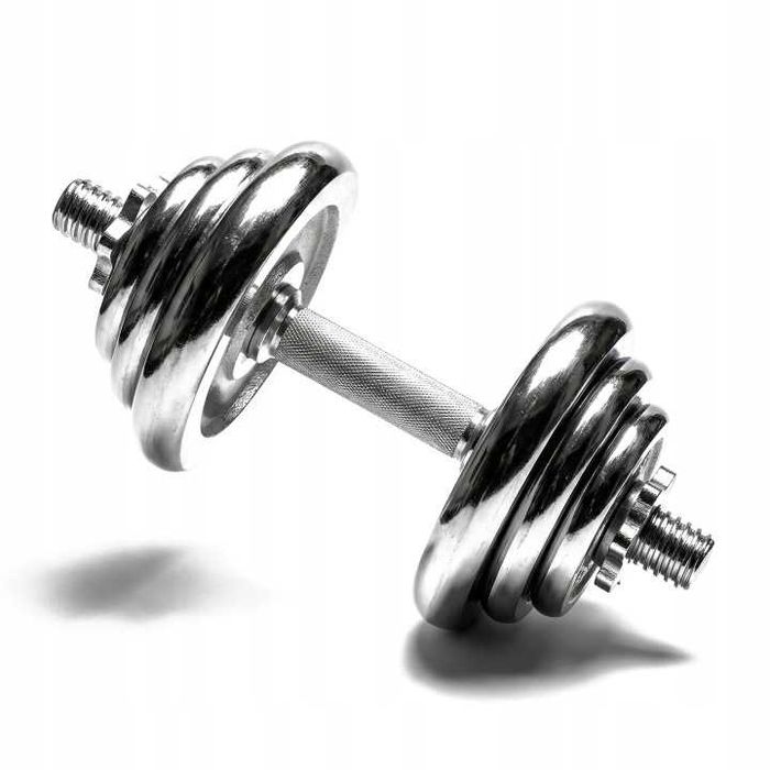 Hantle Żeliwne Chromowane 2x15 Solidne 25mm Walizka Zestaw 30kg Łącznik