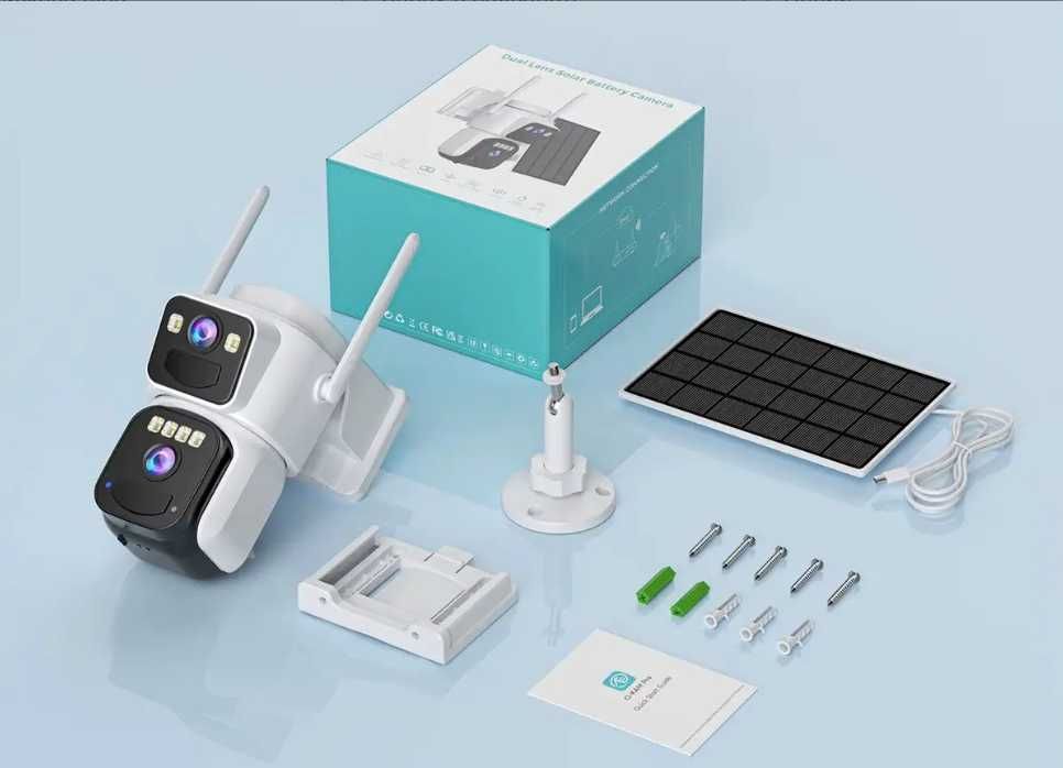Вулична WiFi камера 8MP із сонячною панеллю, акумулятор 7800 мАг, 360°, IP66, автостеження
