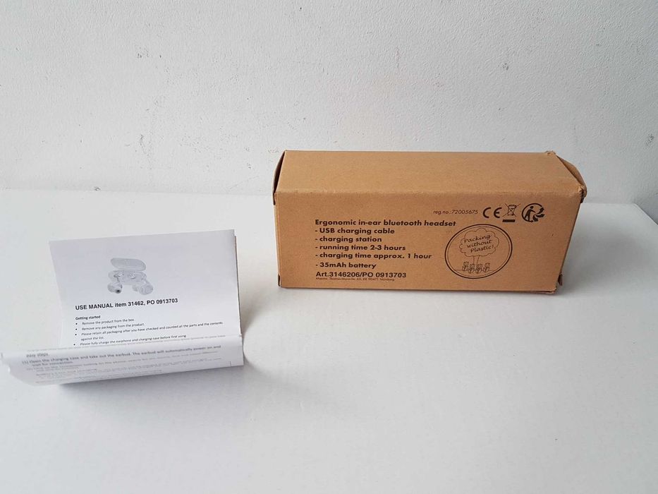 Nowe bezprzewodowe słuchawki douszne białe USB czas pracy 2-3 godziny