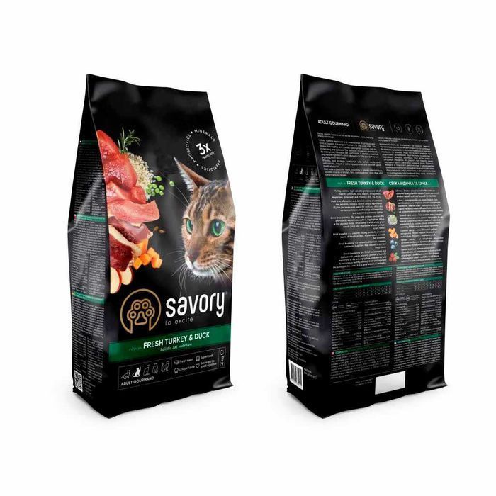 Сухой корм для капризных кошек Savory Adult Cat Gourmand индейка 2кг