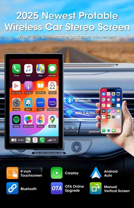 Android Auto CarPlay Kamera Cofania 9 cali